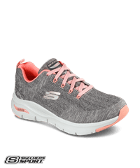 Skechers Gray Knit/ Pink Trim Arch Fit Comfy Wave Women's Lace Up Athletic Nursing Shoes