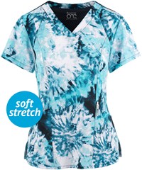 Barco One Caribbean Dreams Women's 4-Pocket STRETCH V-Neck Print Scrub Top