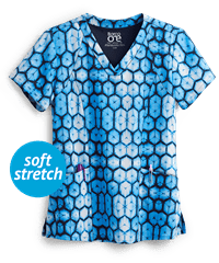 Barco One Top Cool Blues Women's 4-Pocket V-Neck Print Scrub Top