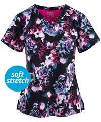 Barco One Rose Radiance Women's 4-Pocket STRETCH V-Neck Print Scrub Top