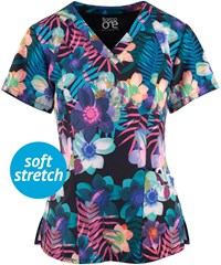 Barco One Summer Delight Women's 4-Pocket STRETCH V-Neck Print Scrub Top