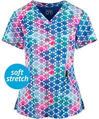 Barco One Sapphire Splendor Women's 4-Pocket STRETCH V-Neck Print Scrub Top