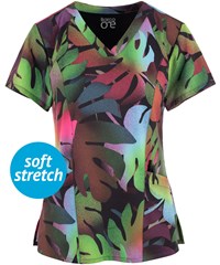 Barco One Tropical Breeze Women's 4-Pocket STRETCH V-Neck Print Scrub Top