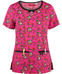 Betsey Johnson Cherry Heart Pow Print Scrub Top