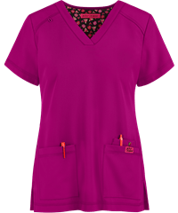 Style # BJ101: RASPBBetsey Johnson Freesia Women's 3-Pocket V-Neck STRETCH Scrub Top