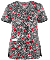Betsey Johnson Bell EKG Hearts Women's 2-Pocket V-Neck Print Scrub Top