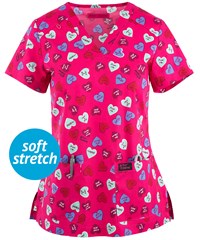Betsey Johnson Bell Sweet Candy Women's 2-Pocket STRETCH V-Neck Print Scrub Top