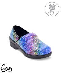 Savvy Brandy Purple Yellow Women's Patent Nursing Clogs