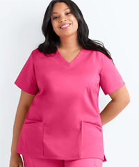 Style # BSS437: FUCHSUA Butter-Soft STRETCH Women's 4-Pocket Plus Size V-Neck Scrub Top