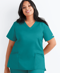 Style # BSS437: TEALUA Butter-Soft STRETCH Women's 4-Pocket Plus Size V-Neck Scrub Top