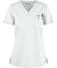 Style # BSS452: WHITEUA Butter-Soft STRETCH Women's 1-Pocket V-Neck Tuck-In Scrub Top