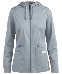 UA Butter-Soft STRETCH Women's 2-Pocket Zip-Front Hoodie w/ Cozy Knit Hood and Trim Scrub Jacket