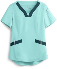 Style # BSS527: AQCARUA Butter-Soft STRETCH Women's 4-Pocket Feminine Curved V-Neck Scrub Top