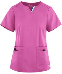 UA Butter-Soft STRETCH Women's 6-Pocket Short Sleeve Notch Placket with Sport Trim Detail Scrub Top 