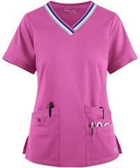 UA Butter-Soft STRETCH Women's 5-Pocket Short Sleeve V-Neck with Sport Trim Detail Scrub Top 