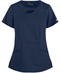 Style # BSS749: NAVYUA Butter-Soft STRETCH Women's 2-Pocket Asymmetric Keyhole Scrub Top