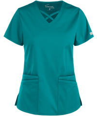 Style # BSS756: TEALUA Butter-Soft STRETCH Women's 4-Pocket Crisscross Scrub Top