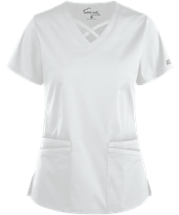 Style # BSS756: WHITEUA Butter-Soft STRETCH Women's 4-Pocket Crisscross Scrub Top