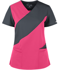 Style # BSS873: FUPEWUA Butter-Soft STRETCH Women's 5-Pocket Asymmetric Scrub Top