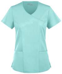 Style # BSS929: AQMOOUA Butter-Soft STRETCH Women's 3-Pocket V-Neck Mock Wrap Scrub Top