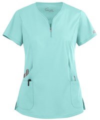 Style # BSS979: AQMOOUA Butter-Soft STRETCH Women's 4-Pocket Curved Neck Zipper Scrub Top 
