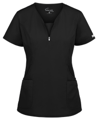 Style # BSS979: BLACKUA Butter-Soft STRETCH Women's 4-Pocket Curved Neck Zipper Scrub Top 