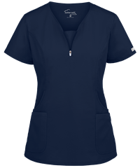 Style # BSS979: NAVYUA Butter-Soft STRETCH Women's 4-Pocket Curved Neck Zipper Scrub Top 
