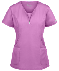 Style # BSS979: ORCHIUA Butter-Soft STRETCH Women's 4-Pocket Curved Neck Zipper Scrub Top 