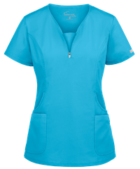 Style # BSS979: TURQUUA Butter-Soft STRETCH Women's 4-Pocket Curved Neck Zipper Scrub Top 