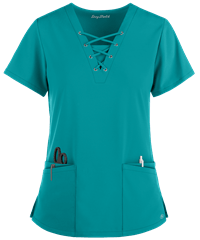 Style # BU222: TEALEasy STRETCH by Butter-Soft ™ Gisele Women's 5-Pocket Lace Up V-Neck Scrub Top