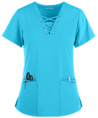 Style # BU222: TURQUEasy STRETCH by Butter-Soft ™ Gisele Women's 5-Pocket Lace Up V-Neck Scrub Top