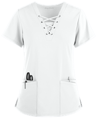 Style # BU222: WHITEEasy STRETCH by Butter-Soft ™ Gisele Women's 5-Pocket Lace Up V-Neck Scrub Top