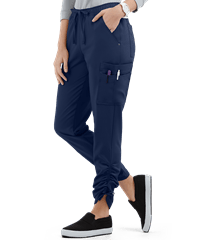 Style # BU471: NAVYEasy STRETCH by Butter-Soft™ Halle Women's 9-Pocket Ruched Leg Jogger Scrub Pants