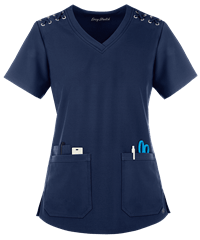 Style # BU492: NAVYEasy STRETCH by Butter-Soft™ Leila Women's 3-Pocket Lace Up Grommet Scrub Top
