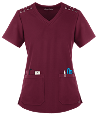 Style # BU492: WINEEasy STRETCH by Butter-Soft™ Leila Women's 3-Pocket Lace Up Grommet Scrub Top