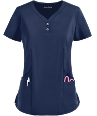 Style # BU856: NAVYEasy STRETCH by Butter-Soft™ Demi Women's 4-Pocket Henley Scrub Top
