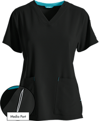 Style # C12110: BLACKCarhartt Cross-Flex Force Women's 6-Pocket STRETCH Media Port V-Neck Scrub Top