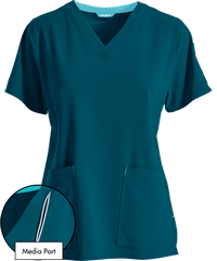 Style # C12110: CARIBCarhartt Cross-Flex Force Women's 6-Pocket STRETCH Media Port V-Neck Scrub Top