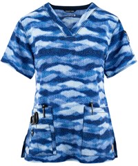 Carhartt Shibori Blues Women's 5-Pocket STRETCH V-Neck Print Scrub Top