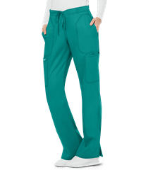 Style # CK120: TEALCherokee Workwear Revolution Women's 5-Pocket STRETCH Drawstring Cargo Scrub Pants