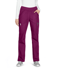 Style # CK210: WINECherokee Workwear Women's 6-Pocket Rib Waistband Pull-On Cargo STRETCH Scrub Pants