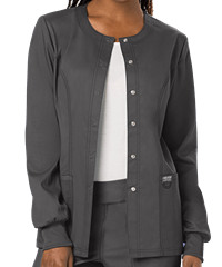 Style # CK310: PEWTECherokee Workwear Revolution Women's 3-Pocket STRETCH Snap-Front Scrub Jacket