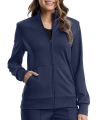 Style # CK371: NAVYCherokee Workwear Revolution Women's 3-Pocket STRETCH Fleece Inner Zip Front Scrub Jacket