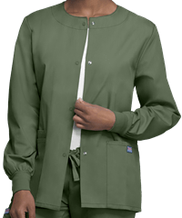 Style # CK4350: OLIVECherokee Workwear Women's 3-Pocket Snap Front Scrub Jacket