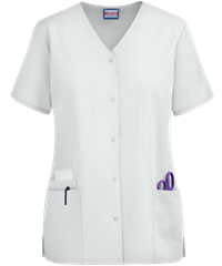 Style # CK4770: WHITECherokee Workwear Women's 3-Pocket Snap Front Scrub Top