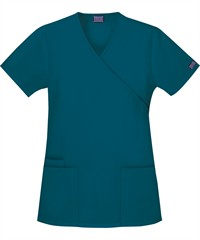 Style # CK4801: CARIBCherokee Workwear Women's 3-Pocket Mock Wrap Scrub Top
