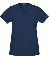 Style # CK4801: NAVYCherokee Workwear Women's 3-Pocket Mock Wrap Scrub Top