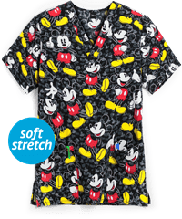 Cherokee Tooniforms Disney All the Mickeys Unisex 2-Pocket V-Neck Print Scrub Top