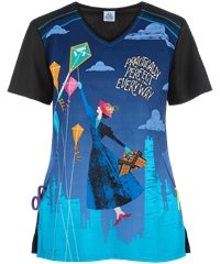 Cherokee Tooniforms Disney Teaspoon of Fun Women's 2-Pocket V-Neck Print Scrub Top