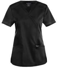 Style # CK610: BLACKCherokee Workwear Revolution Women's 2-Pocket STRETCH Mock Wrap Scrub Top